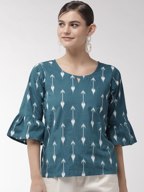 

InWeave Women Teal Blue & White Printed Top