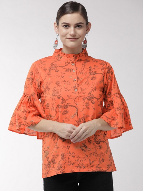 

InWeave Women Orange & Taupe Floral Print Top