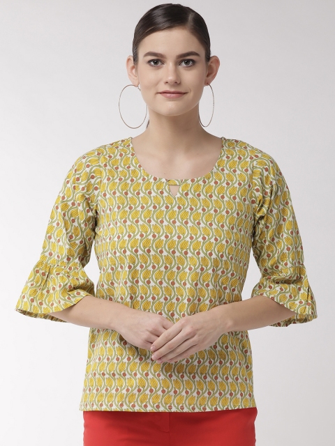 

InWeave Women Yellow & Green Printed Pure Cotton Top