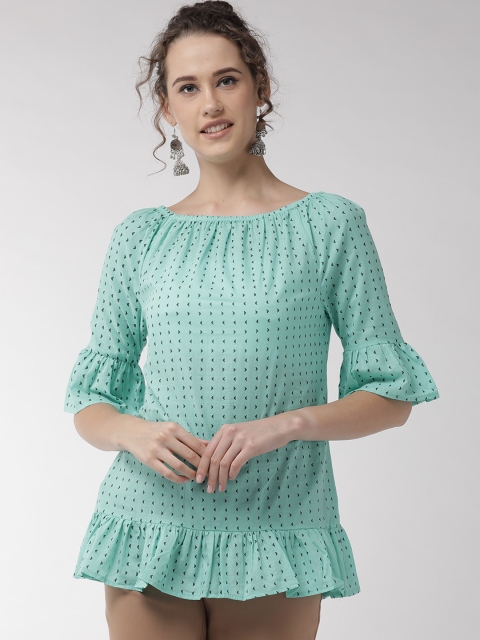 

InWeave Women Sea Green & Black Printed Bardot Top