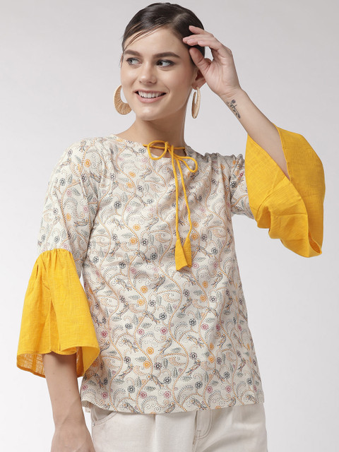 

InWeave Women Off-White & Yellow Printed Top