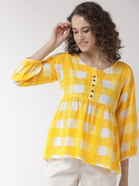 

InWeave Women Yellow & White Checked A-Line Top