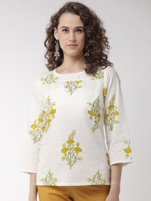 

InWeave Women Off-White & Green Floral Printed Top
