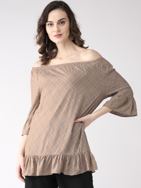 

InWeave Women Brown & Yellow Printed Bardot Top