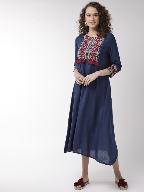 

InWeave Women Navy Blue & Maroon Embroidered Detail A-Line Dress