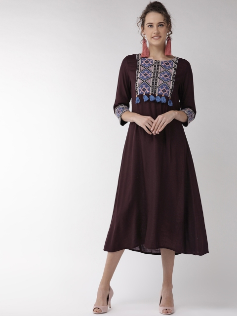 

InWeave Women Coffee Brown Solid A-Line Dress