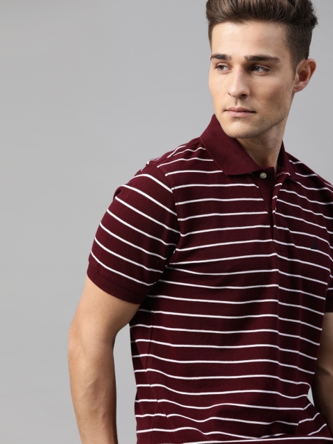 

Nautica Men Burgundy & White Striped Polo Collar T-shirt