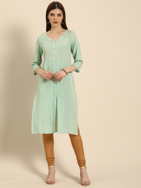 

IMARA Women Blue Solid Straight Kurta