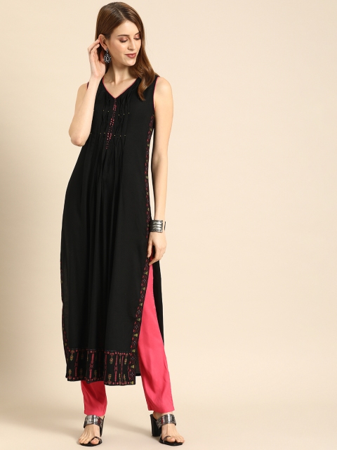 

IMARA Women Black & Pink Printed Kurta with Trousers