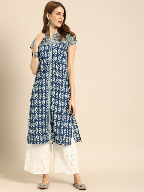 

IMARA Women Blue Printed Straight Kurta