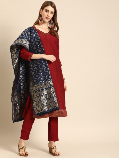 

IMARA Women Maroon Solid Kurta with Trousers & Dupatta