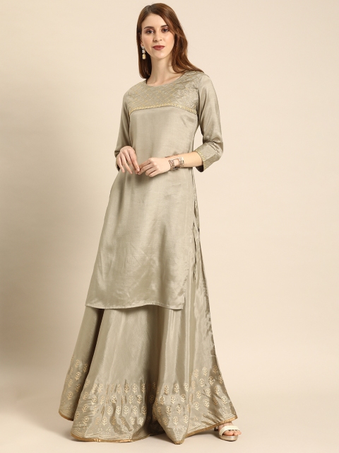 

IMARA Women Grey Printed Kurta with Skirt