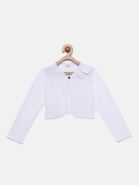 

Aomi Girls White Solid Button Shrug