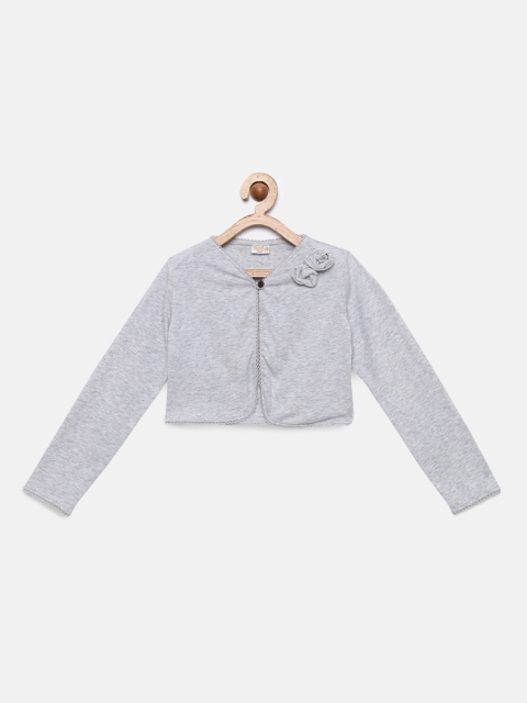 

Aomi Girls Grey Solid Button Shrug