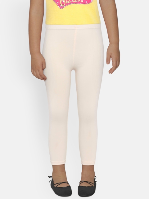 

Aomi Girls Cream-Coloured Solid Ankle-Length Leggings