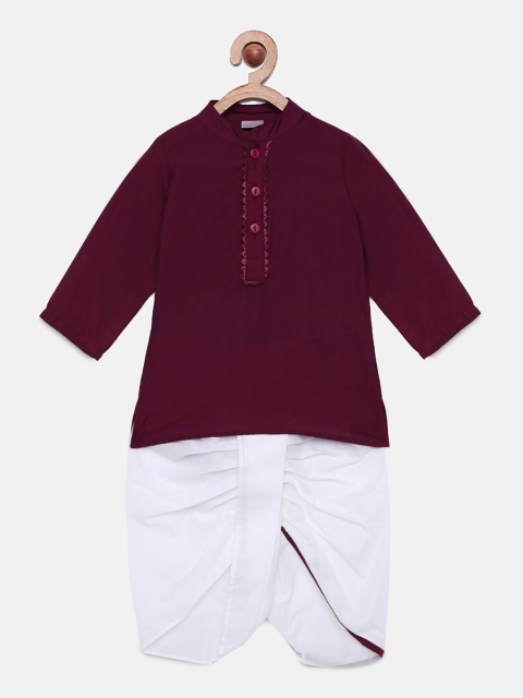 

Aomi Boys Maroon & White Solid Kurta with Dhoti Pants