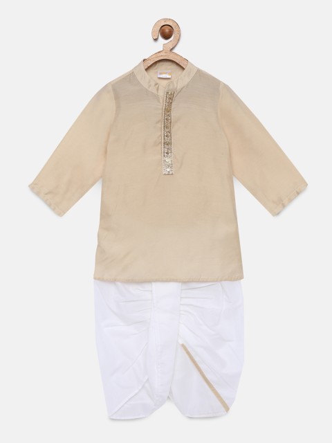 

Aomi Boys Cream-Coloured & White Solid Kurta with Dhoti Pants