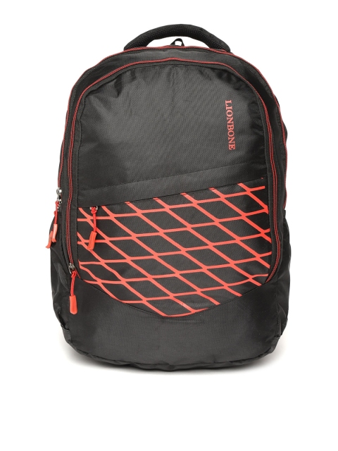 

LIONBONE Unisex Black & Red Geometric Backpack with Rain Cover