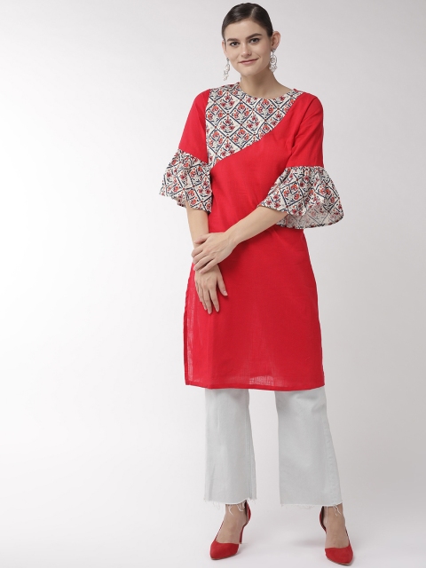 

InWeave Women Red & Off-White Yoke Design Straight Kurta