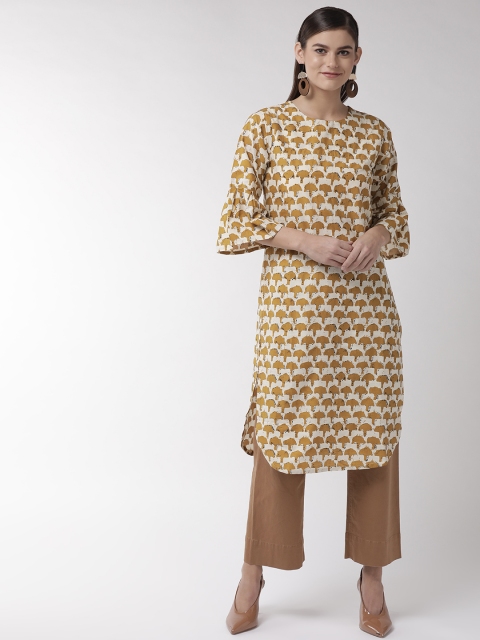 

InWeave Women Brown & Off-White Printed Straight Kurta