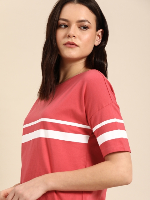 

ether Women Red Striped Round Neck T-shirt