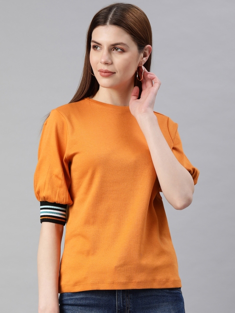 

ether Women Rust Orange Solid Round Neck T-shirt