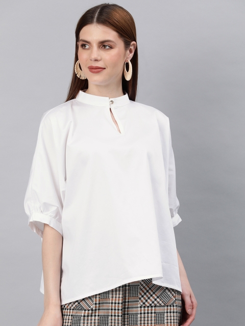 

EMBLAZE Women White Solid Boxy Top