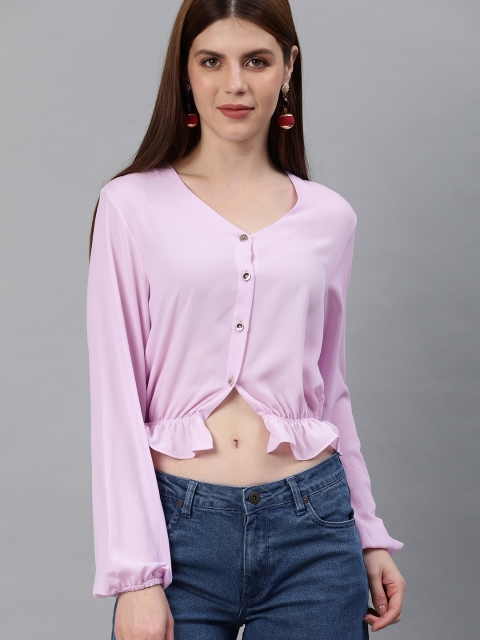 

EMBLAZE Women Lavender Solid Crop Top