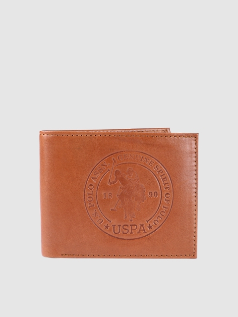 

U.S. Polo Assn. Men Tan Brown Textured Leather Two Fold Wallet