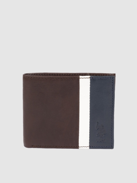 

U.S. Polo Assn. Men Brown & Navy Blue Colourblocked Leather Two Fold Wallet