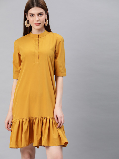

EMBLAZE Women Mustard Yellow Solid A-Line Dress