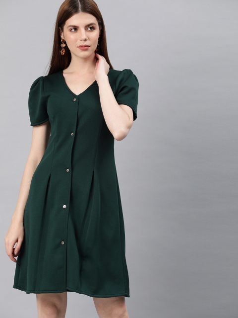

EMBLAZE Women Green Solid A-Line Dress