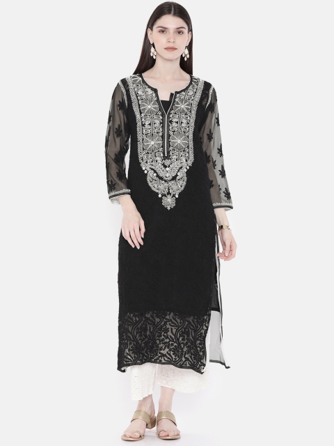 

ADA Women Black Chikankari Embroidered Straight Kurta