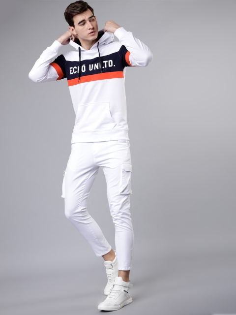 

Ecko Unltd Men White & Navy Blue Printed Hooded Sweatshirt