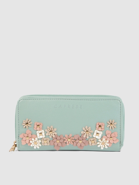 

Caprese Women Green Textured Zip Around Wallet