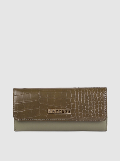 

Caprese Women Olive Green Textured Three Fold Wallet