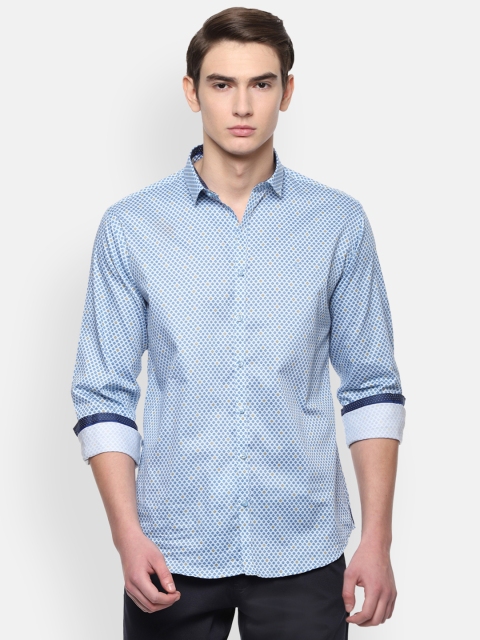 

V Dot Men Blue Slim Fit Printed Casual Shirt