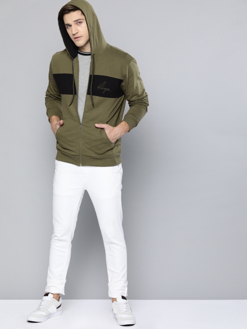

DILLINGER Men Olive Green Colourblocked Hooded Sweatshirt