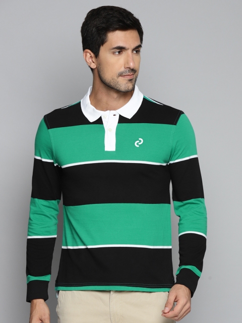 

Denizen From Levis Men Green & Black Colourblocked Polo Collar Pure Cotton T-shirt