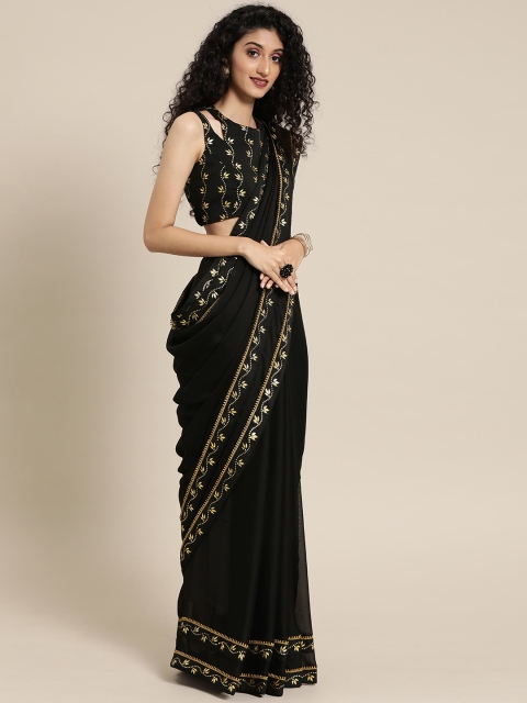 

Inddus Black Solid Silk Blend Saree