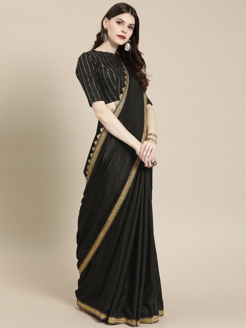 

Inddus Black Solid Silk Blend Saree