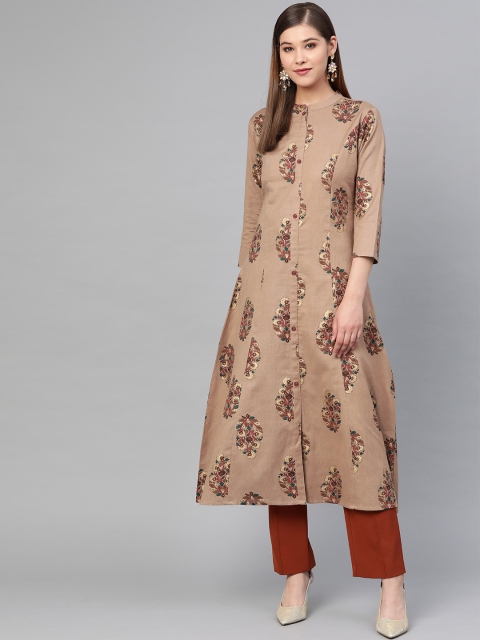 

Yufta Women Beige & Golden Printed A-Line Kurta