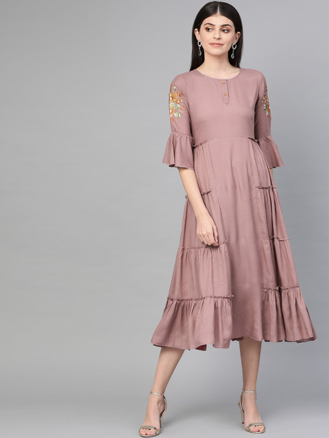 

Yufta Women Mauve Solid A-Line Dress