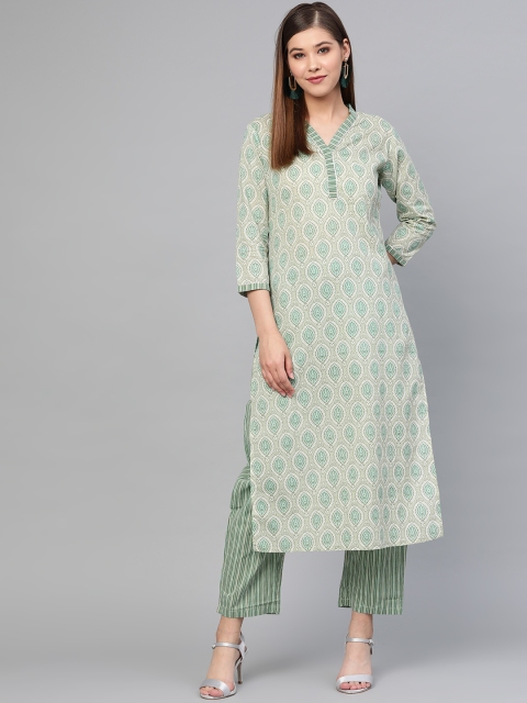 

Yufta Women Green & Off-White Printed Kurta with Palazzos