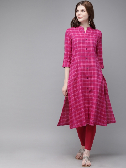 

Alena Women Fuchsia Pink Checked Straight Kurta