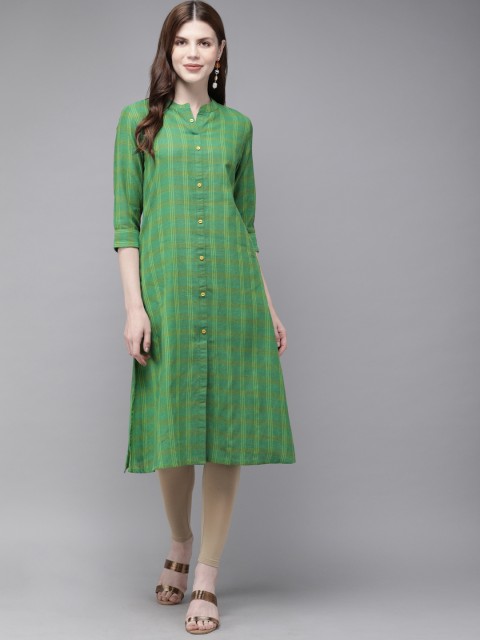 

Alena Women Green Checked Straight Kurta