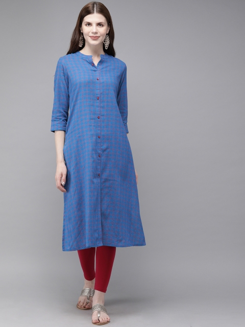 

Alena Women Blue & Pink Checked Straight Kurta