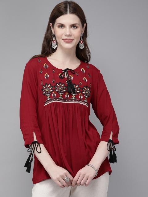 

Alena Women Maroon Embroidered Top