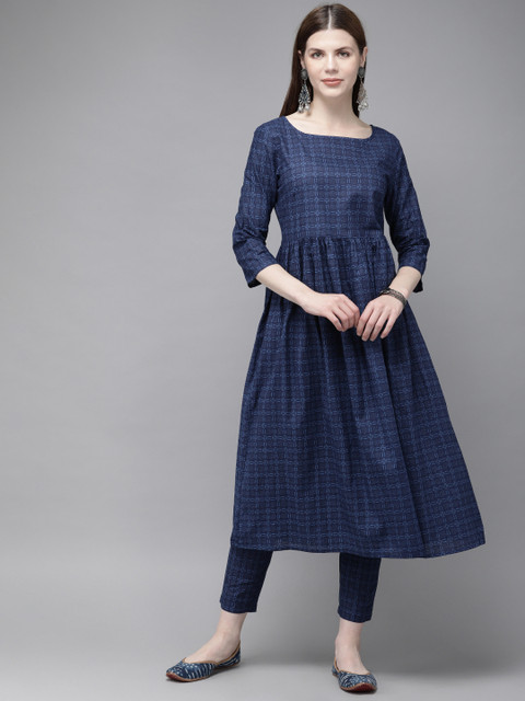 

Anouk Women Navy Blue Printed Kurta with Trousers