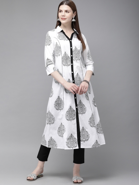 

Anouk Women White & Black Printed Kurta with Trousers